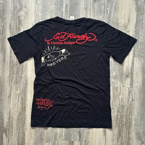 Y2K Ed Hardy Christian Audigier Crowned Bulldog Rhinestone T Shirt Size M - Picture 5 of 6